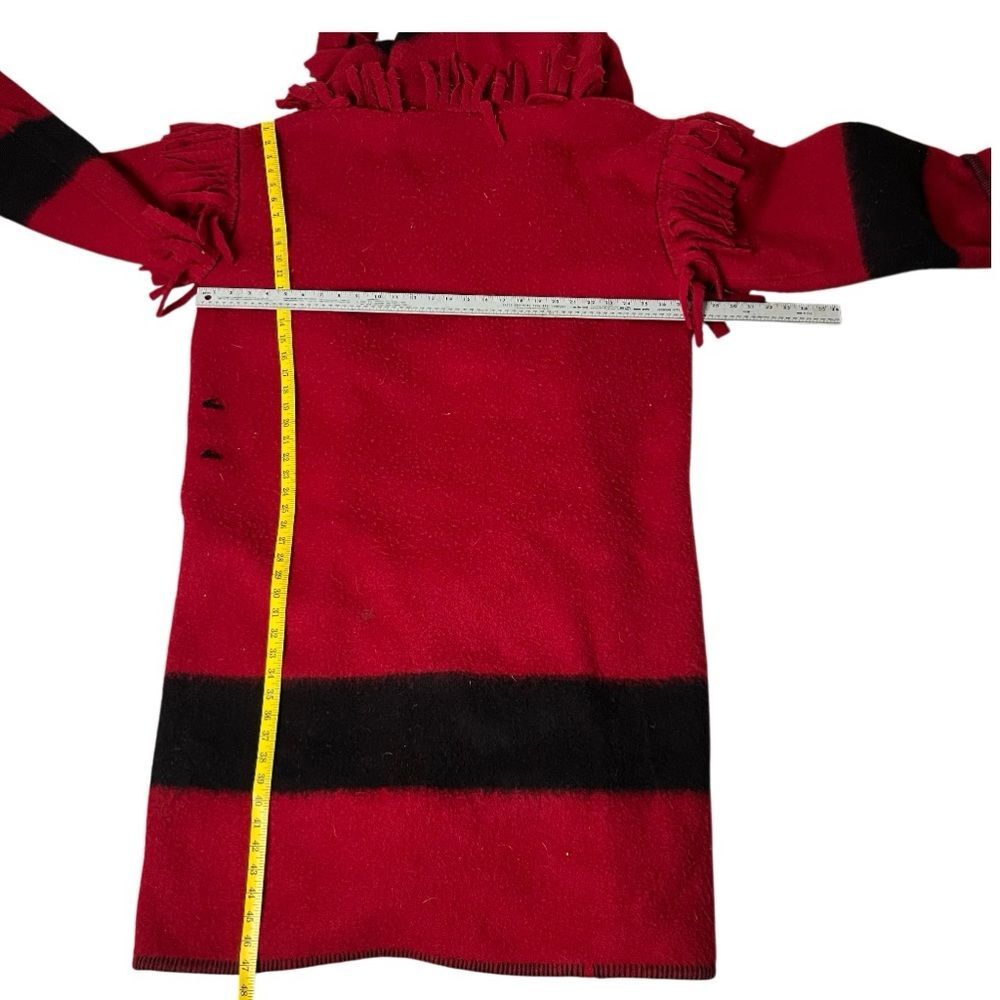 EARLYS WITNEY POINT Red Black Blanket Coat Capote Coat Hood Womens Size Large - Picture 6 of 11